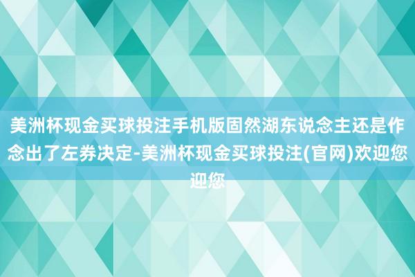 美洲杯现金买球投注手机版固然湖东说念主还是作念出了左券决定-美洲杯现金买球投注(官网)欢迎您